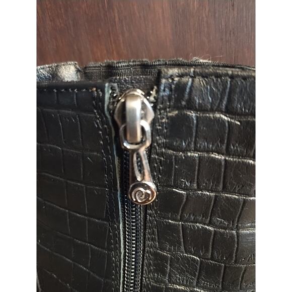 Blondo Womens 7 Ankle Bootie Black Leather Waterproof Pointed Reptile Toe Boots - Picture 9 of 10